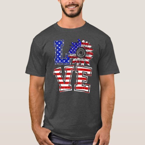 4th Of July Love Sunflower Patriotic American T_Shirt