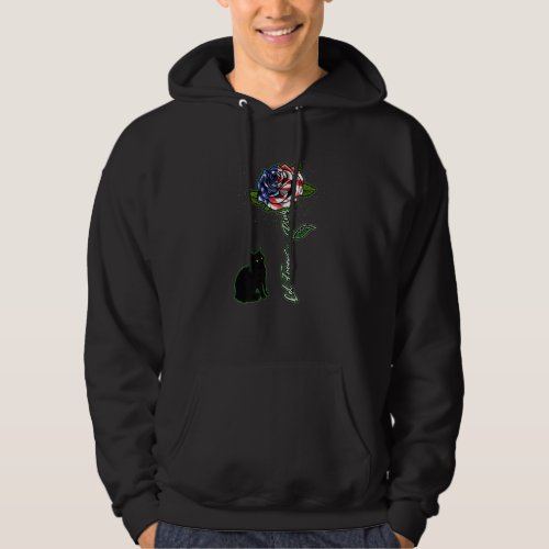 4th Of July Lucky Black Cat Usa Flag Rose Let Free Hoodie