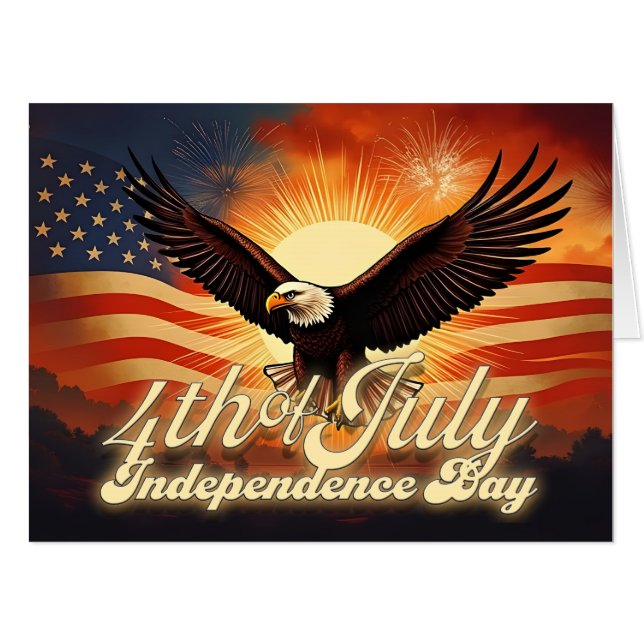 4th of July – Majestic Eagle & Fireworks Tribute🦅 Card (Front Horizontal)