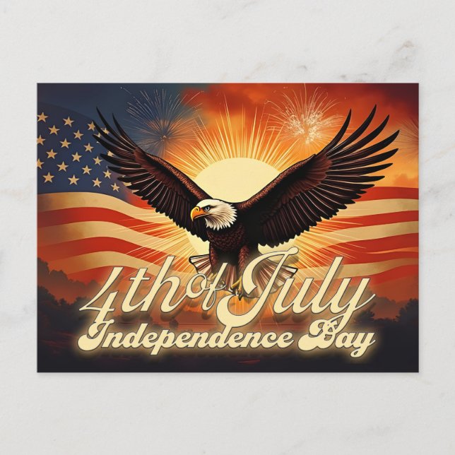 4th of July – Majestic Eagle & Fireworks Tribute🦅 Holiday Postcard (Front)