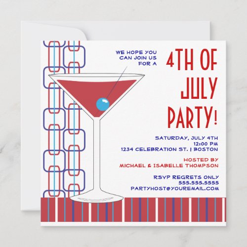 4th of July Martini Cocktail Party Invitation