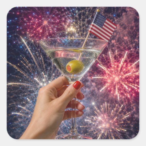 4th of July Martini Toast Square Sticker