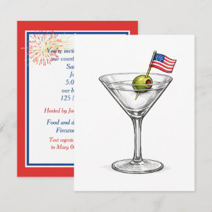4th of July Martini with American Flag Invitation