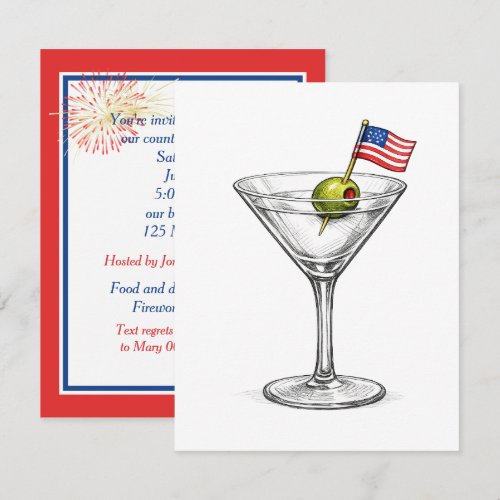 4th of July Martini with American Flag Invitation