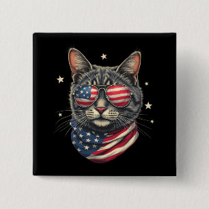 4th of July Meowica American Flag Cat Button