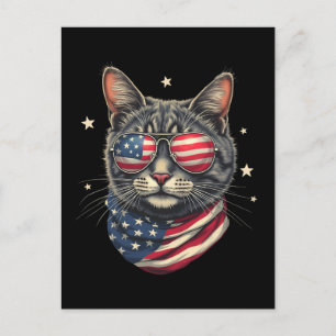 4th of July Meowica American Flag Cat Holiday Postcard