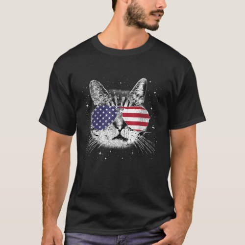 4th of July MEOWICA Cat American Flag Kids Women U T_Shirt