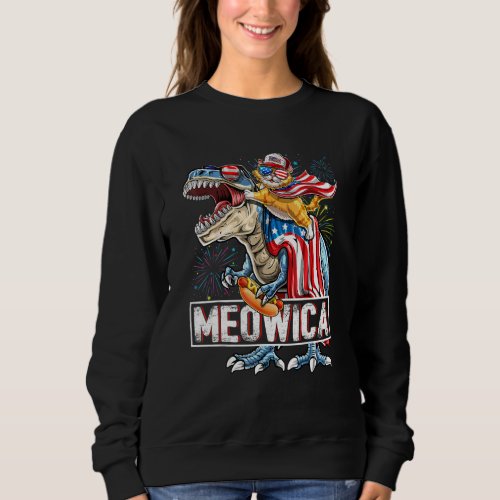 4th Of July  Meowica Cat Rex Dinosaur Kids Sweatshirt
