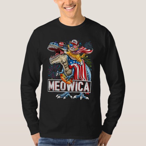 4th Of July  Meowica Cat Rex Dinosaur Kids T_Shirt