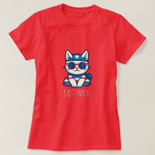 4th of July Meowica Cool Cat T_Shirt