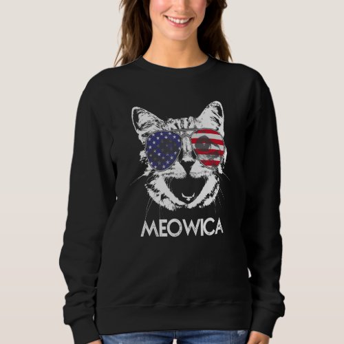 4th Of July Meowica Women American Flag Cat Tee