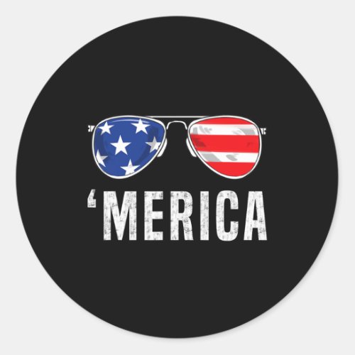 4th Of July Merica American Flag Sunglasses Boys G Classic Round Sticker