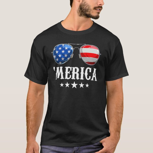 4th Of July  Merica  American Flag Sunglasses T-Shirt (Front)