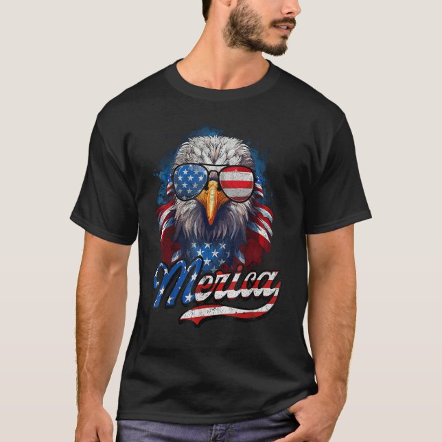 4th of July Merica Eagle USA Flag American Indepen T-Shirt (Front)