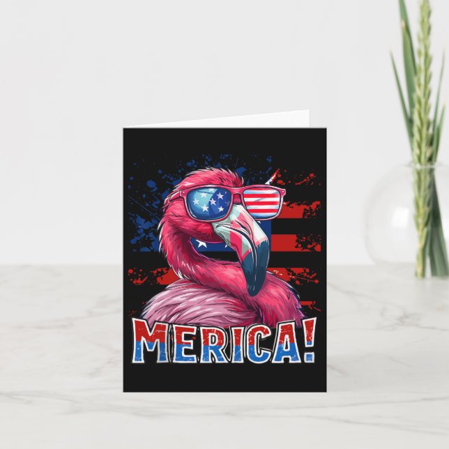 4th Of July Merica Flamingo American Flag Kids Men Card (Front)