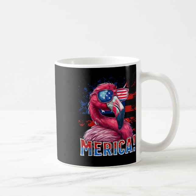 4th Of July Merica Flamingo American Flag Kids Men Coffee Mug (Right)