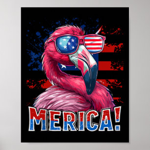 4th Of July Merica Flamingo American Flag Kids Men Poster