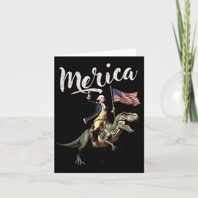 4th Of July Merica George Washington Riding A Dino Card (Front)