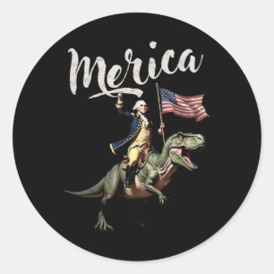 4th Of July Merica George Washington Riding A Dino Classic Round Sticker