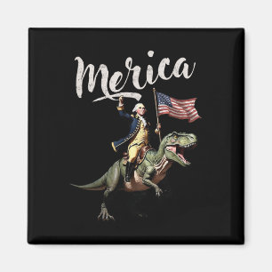 4th Of July Merica George Washington Riding A Dino Magnet