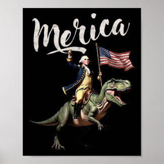 4th Of July Merica George Washington Riding A Dino Poster