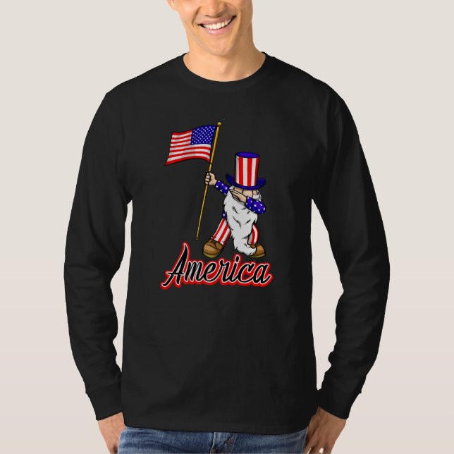 4th Of July Merica Gnome  Women America Flag Love T-Shirt (Front)