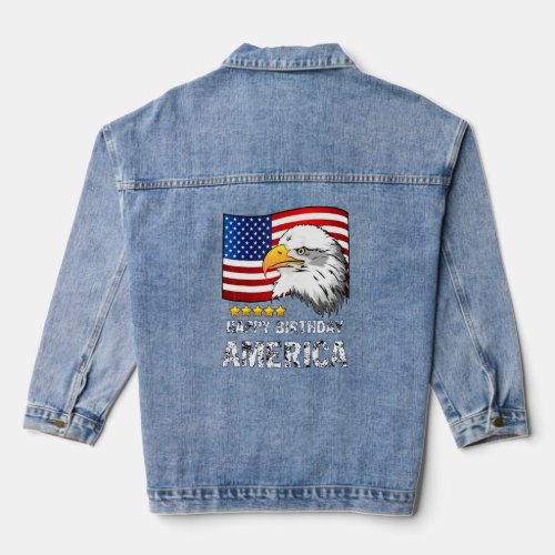 4th Of July Merica Patriotic Usa Flag Bald Eagle  Denim Jacket