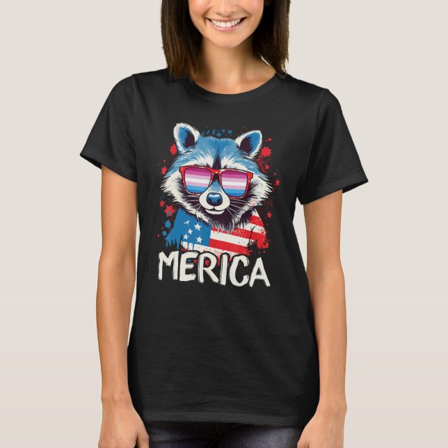 4th Of July Merica  Raccoon Bigender Sunglasses Fl T-Shirt (Front)
