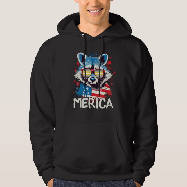 4th Of July Merica  Raccoon Demigender Sunglasses  Hoodie (Front)