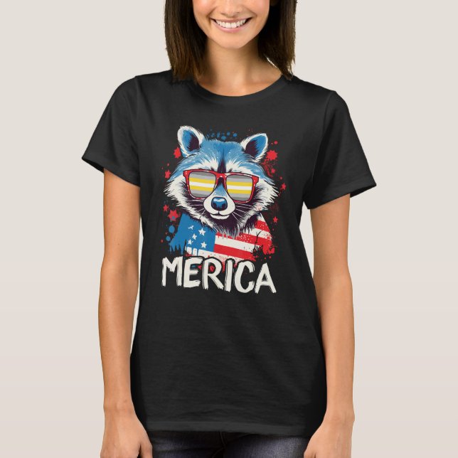 4th Of July Merica  Raccoon Demigender Sunglasses  T-Shirt (Front)