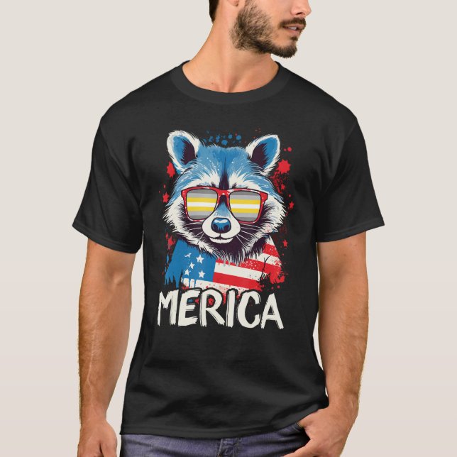 4th Of July Merica  Raccoon Demigender Sunglasses  T-Shirt (Front)