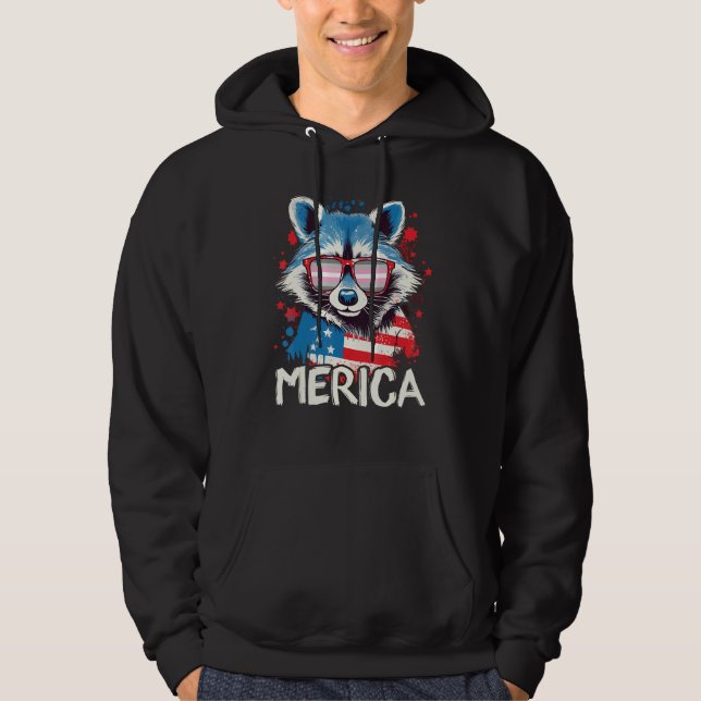 4th Of July Merica  Raccoon Demigirl Sunglasses Fl Hoodie (Front)