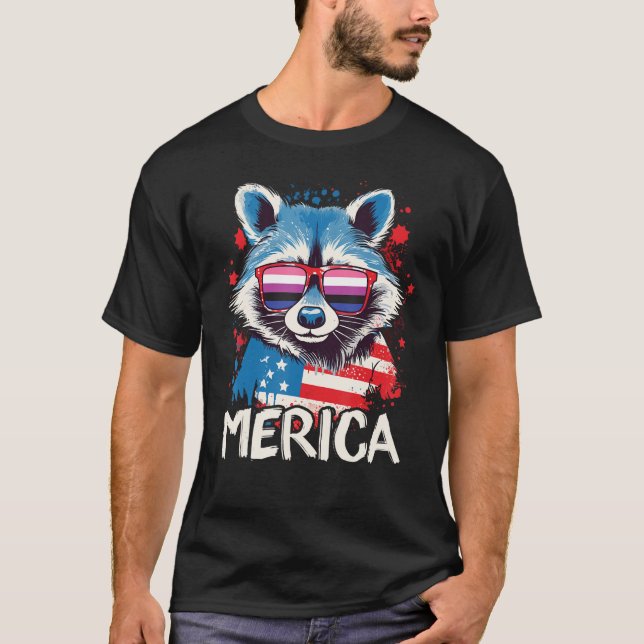 4th Of July Merica  Raccoon Gender Fluid Sunglasse T-Shirt (Front)