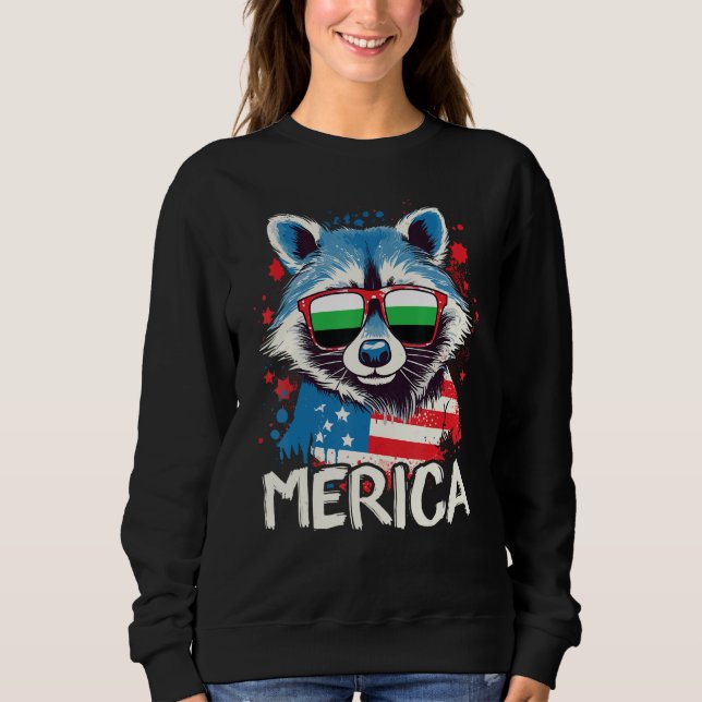 4th Of July Merica  Raccoon Neutrois Sunglasses Fl Sweatshirt (Front)