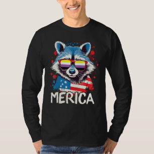4th Of July Merica  Raccoon Non Binary Sunglasses  T-Shirt