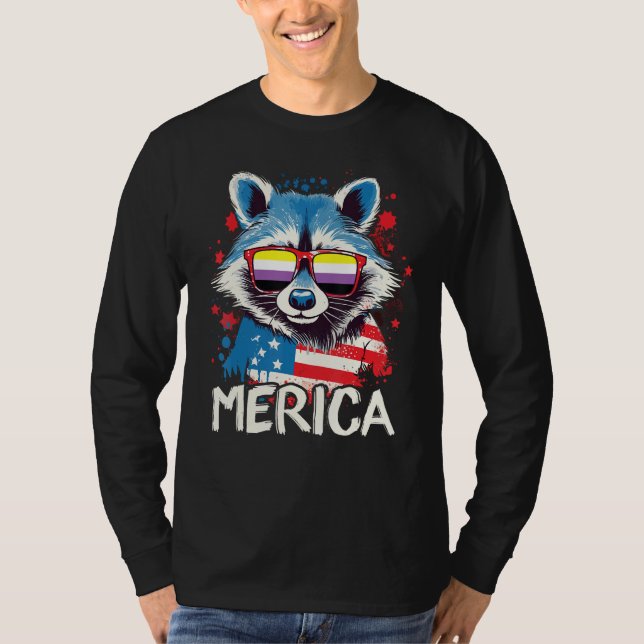 4th Of July Merica  Raccoon Non Binary Sunglasses  T-Shirt (Front)