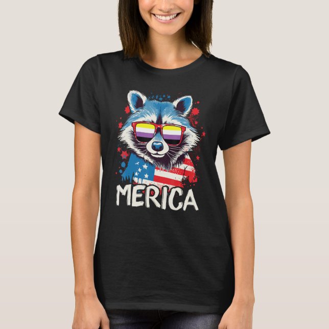 4th Of July Merica  Raccoon Non Binary Sunglasses  T-Shirt (Front)