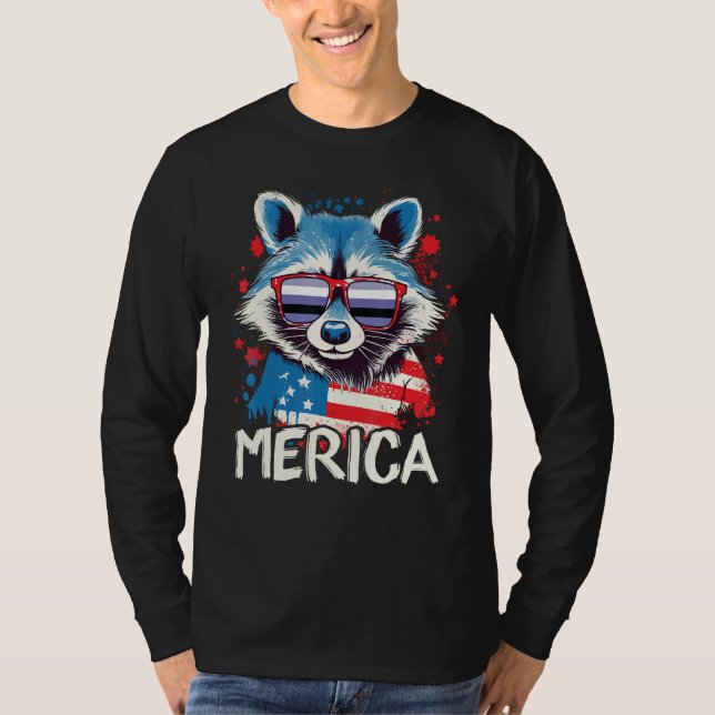 4th Of July Merica Raccoon Perifluid Sunglasses Fl T-Shirt (Front)