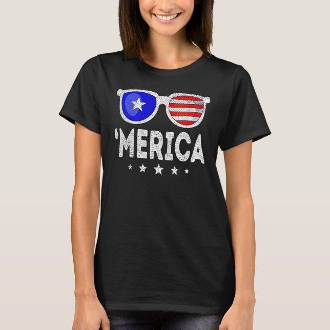 4th Of July MERICA Sunglasses All America USA Flag T-Shirt (Front)