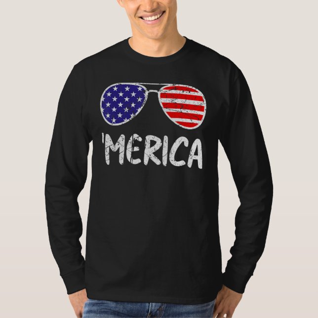 4th Of July MERICA Sunglasses All America USA Flag T-Shirt (Front)