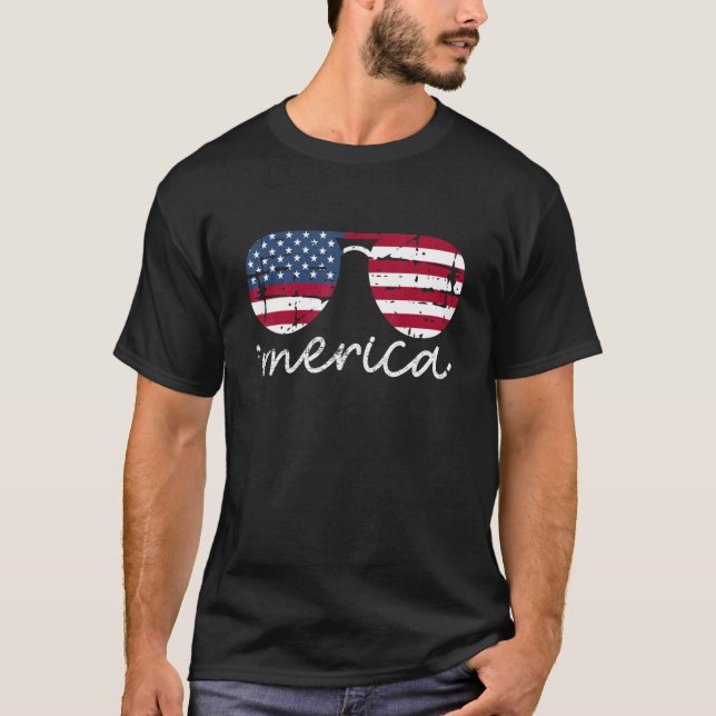 4th Of July Merica Sunglasses American Flag  For M T-Shirt (Front)