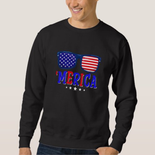 4th Of July Merica Sunglasses Usa Flag Boys Girls  Sweatshirt