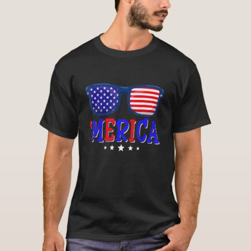 4th Of July Merica Sunglasses Usa Flag Boys Girls  T_Shirt