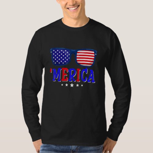 4th Of July Merica Sunglasses Usa Flag Boys Girls  T_Shirt