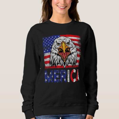 4th Of July Merica Usa Flag Bald Eagle Patriotic V Sweatshirt