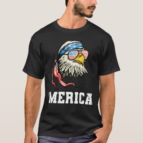 4th of July Merica USA Flag Bald Eagle Patriotic V T_Shirt