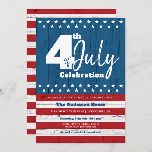 4th of July Modern Patriotic American Rustic Wood Invitation