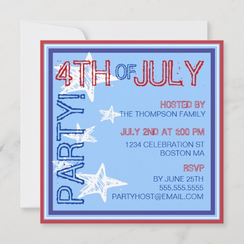 4th of July Modern Stars Party Invitation