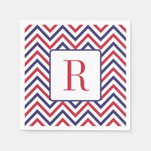 4th of July Monogram Party Red White and Blue Napkins (Front)