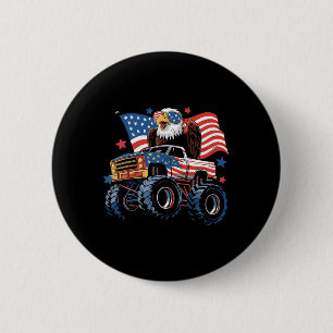 4th Of July Monster Truck Bald Eagle American Flag Button